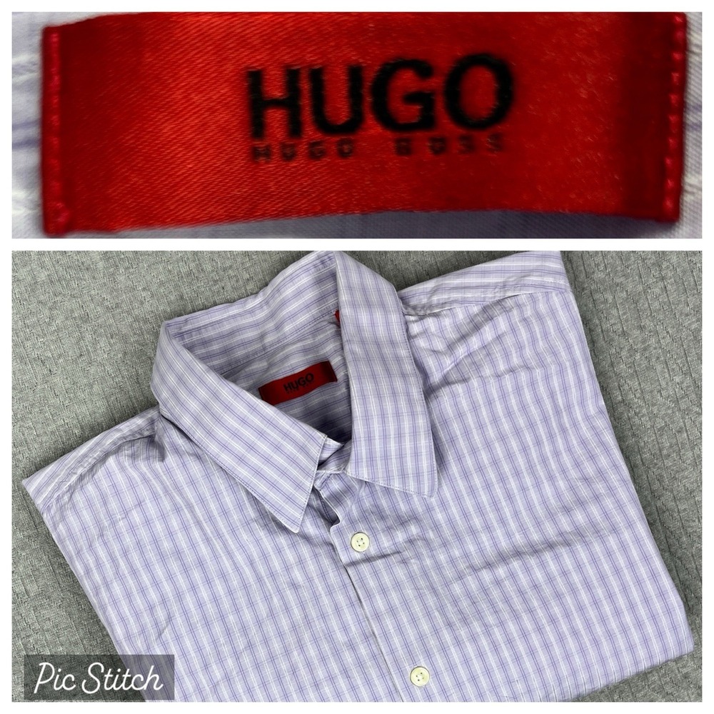 BOSS Hugo Boss Purple Long Sleeve Striped Dress Shirt Men L 17.5/34/35-44
